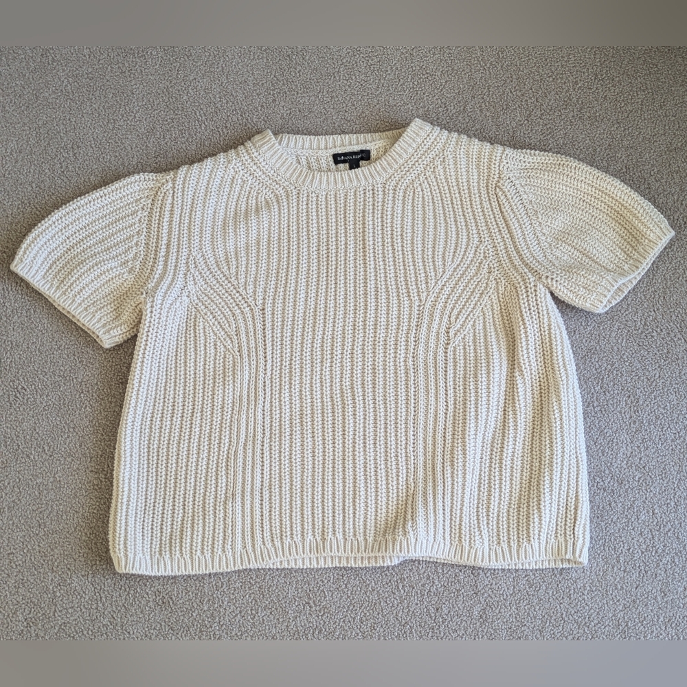 Banana Republic Cream Short-Sleeve Crewneck Knit Sweater 100% Cotton